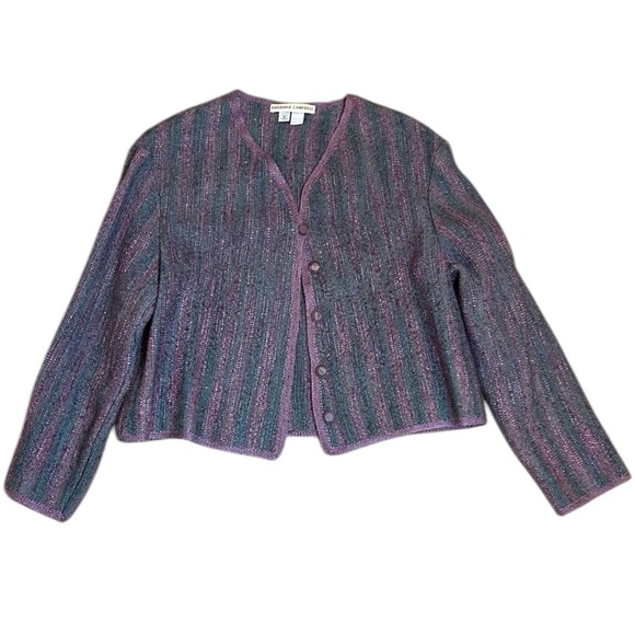 Hand Woven Wool/Silk Cropped Cardigan Jacket Purple/Teal Cottagecore Boho Medium - Picture 1 of 11